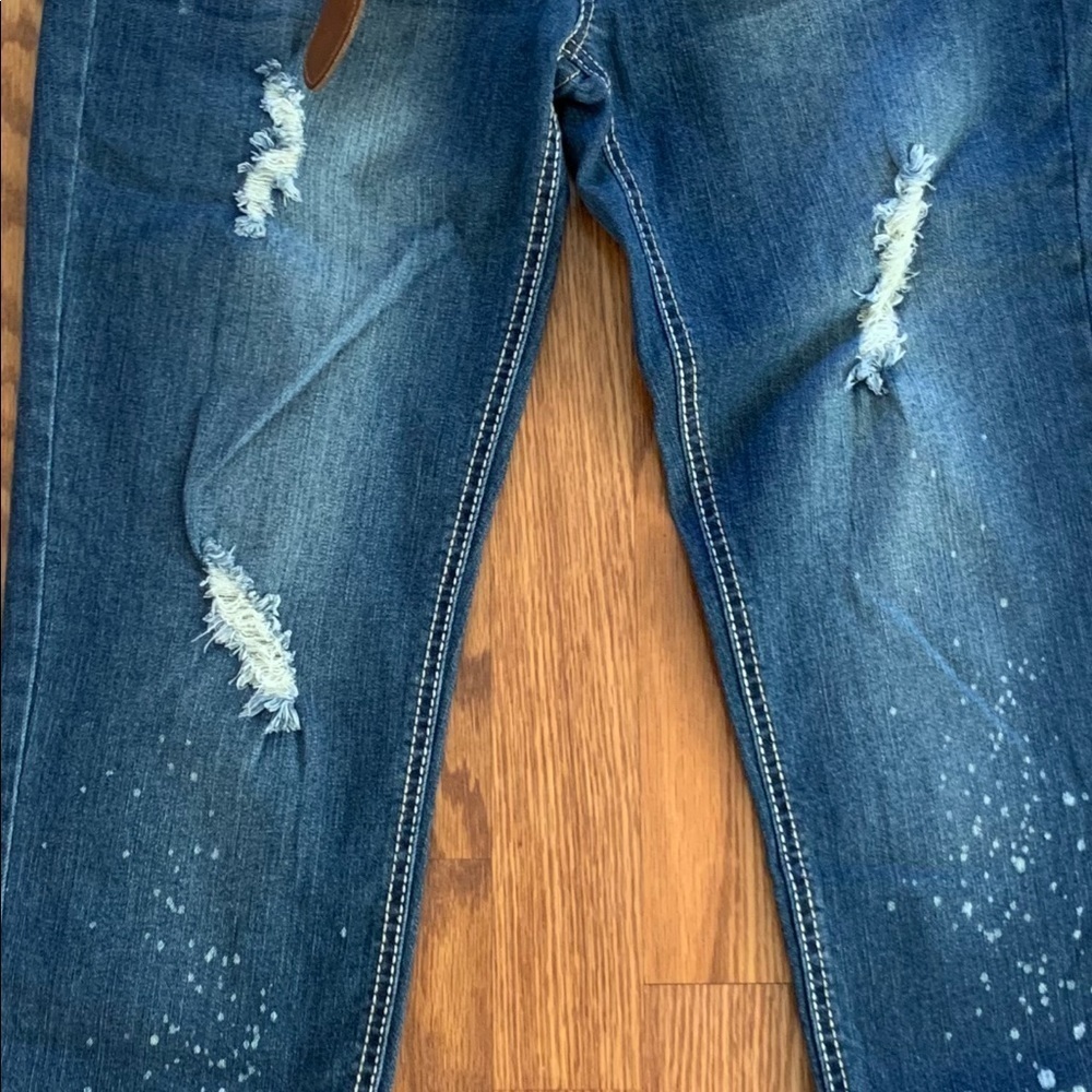 WALLFLOWER Junior size 7 Cuffed Capri Denim Blue Jeans with Belt - Picture 11 of 13